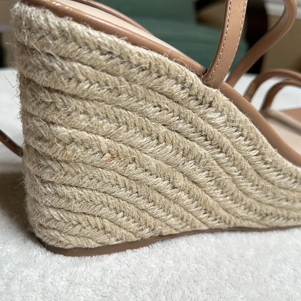 BP. Cohan Wedge‎ Espadrille Sandals Size 11 Strappy Ankle Strap Tan